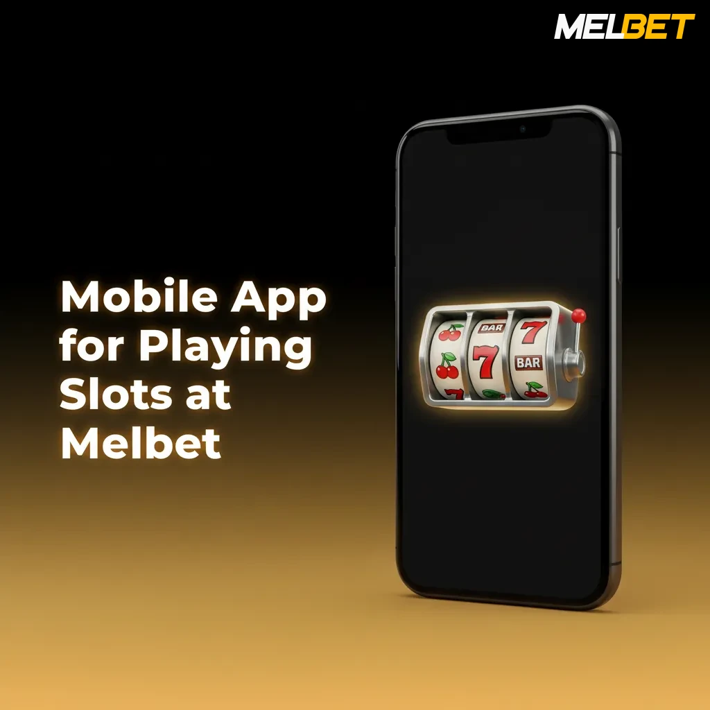 Smartphone screen showing Melbet slots app lobby with spin controls, filters, demo/real toggle, bonuses, banking